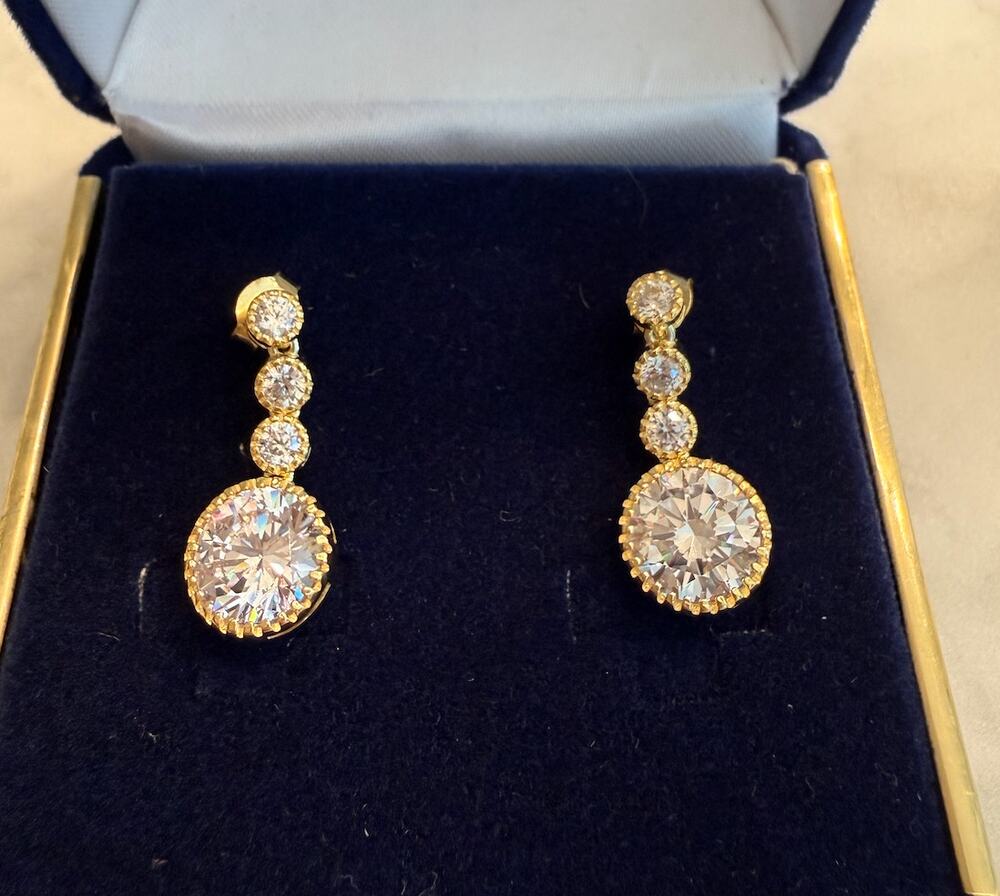 New 14K Gold Over .925 Solid Sterling Silver AAA CZ Statement Drop Earrings